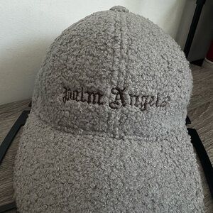 Palm Angels Fuzzy Fleece Logo Cap – Gray Sherpa Textured Hat